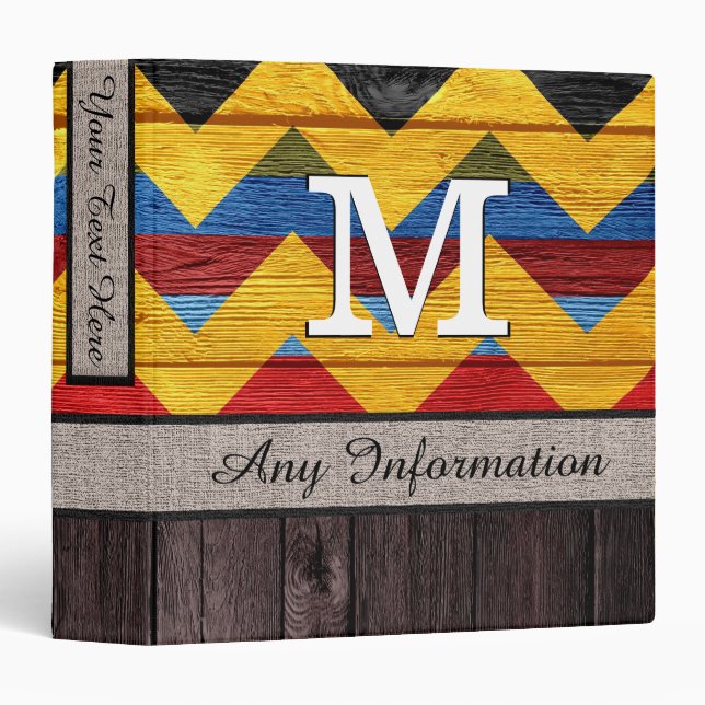 Monogram Colourful Chevron Pattern Look Wood #10 Binder (Front/Spine)