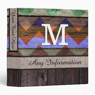 Monogram Colourful Chevron Pattern Look Wood #4 Binder