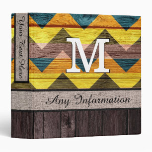 Monogram Colourful Chevron Pattern Look Wood #5 Binder