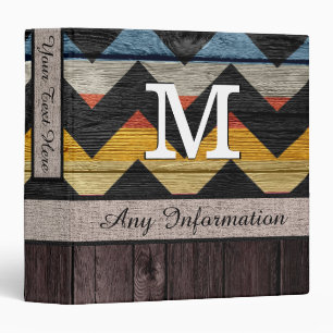 Monogram Colourful Chevron Pattern Look Wood #8 Binder