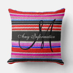 Monogram Colourful Chevron Stripes Burlap Rustic Throw Pillow