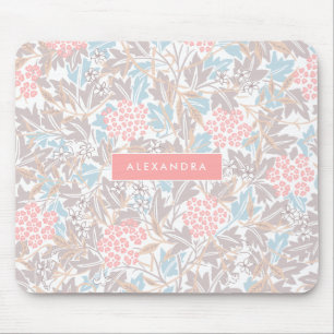 Monogram Colourful Floral Modern Vintage Blue Pink Mouse Pad