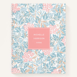 Monogram Colourful Floral Modern Vintage Blue Pink Notebook