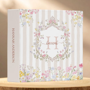 Monogram Colourful Floral Rococo Style Stripes Binder