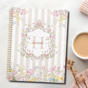 Monogram Colourful Floral Rococo Style Stripes Planner