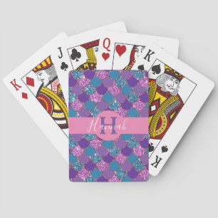 Monogram/Colourful Mermaid Glitter Playing Cards