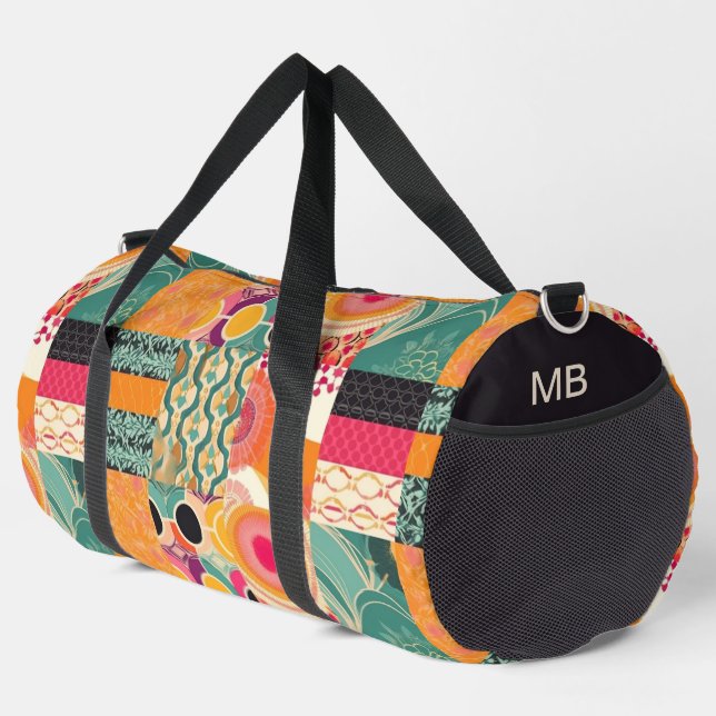 Monogram Colourful Modern Patchwork Pattern Duffle Bag (Right Corner)
