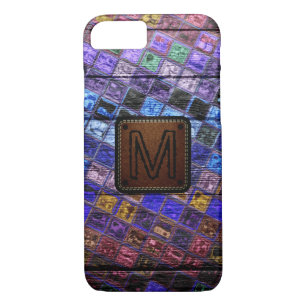 Monogram Colourful Mosaic Pattern Wood Look #17 iPhone 8/7 Case
