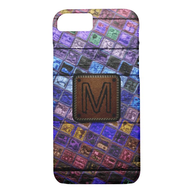 Monogram Colourful Mosaic Pattern Wood Look #17 Case-Mate iPhone Case (Back)