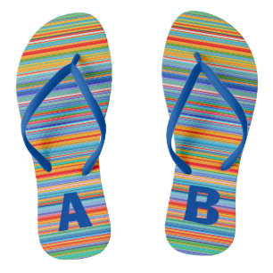 Monogram Colourful Multicolored Stripes Flip Flops