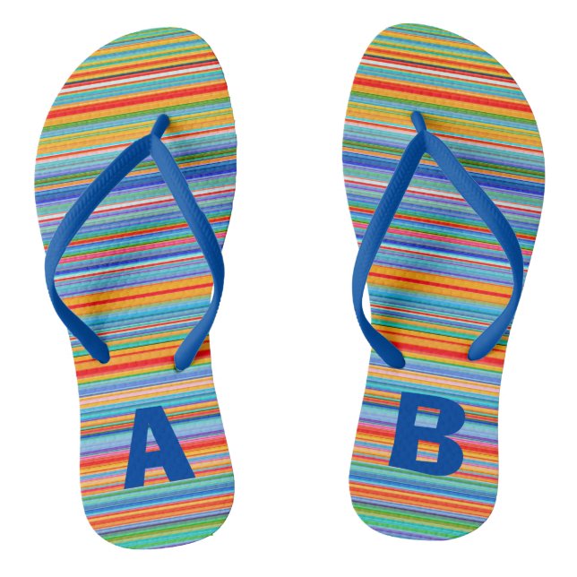 Monogram Colourful Multicolored Stripes Flip Flops (Footbed)