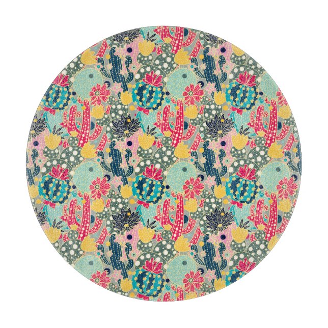 Monogram | Colourful Polka Dot Cactus Pattern Cutting Board (Front)