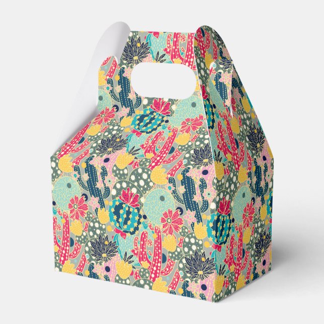 Monogram | Colourful Polka Dot Cactus Pattern Favor Box (Front Side)