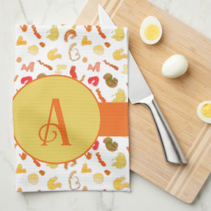 Monogram Colourful Shapes Orange Single Stripe Kitchen Towel