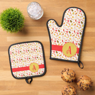 Monogram Colourful Shapes Oven Mitt & Pot Holder Set