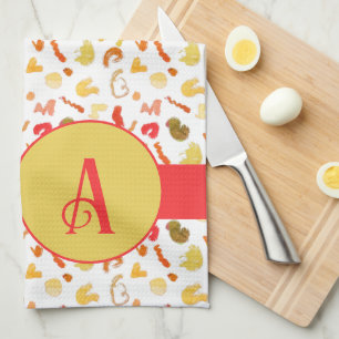 Monogram Colourful Shapes Red Stripe Kitchen Towel