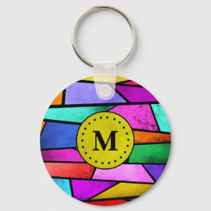 Monogram Colourful Stained Glass Geometric Keychain