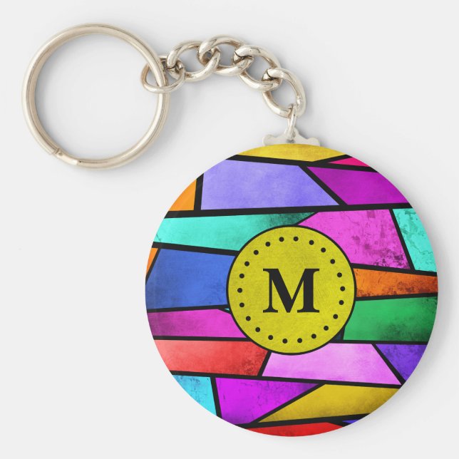 Monogram Colourful Stained Glass Geometric Keychain (Front)