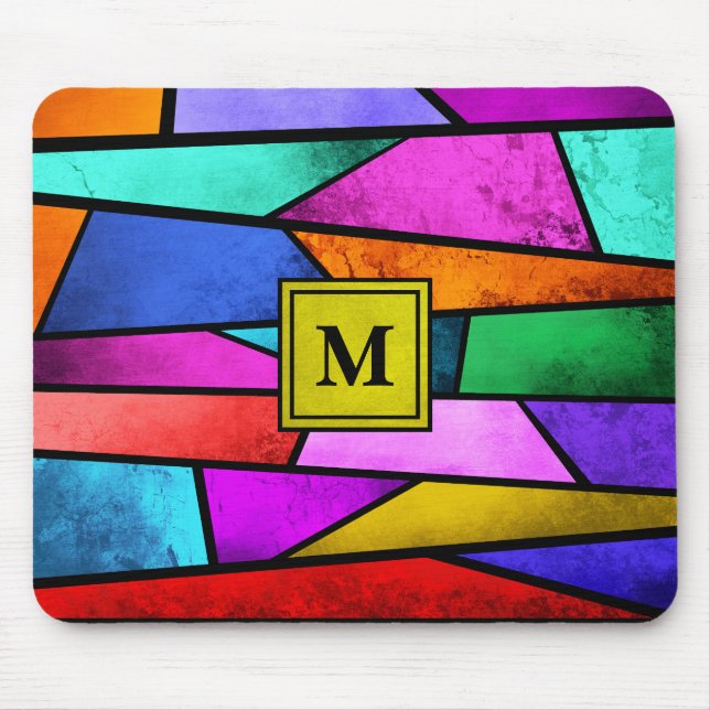 Monogram Colourful Stained Glass Geometric Mousepa Mouse Pad (Front)