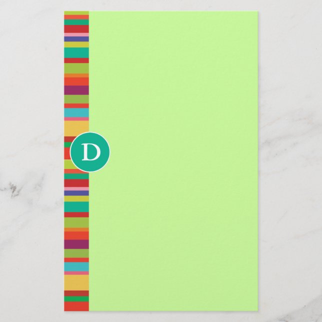Monogram Colourful Stripes Customizable Stationery (Front)