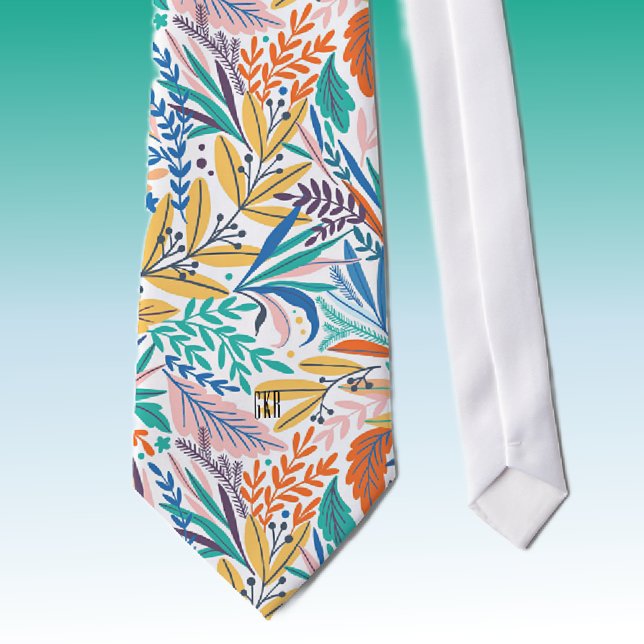 Monogram Colourful Stylish Botanical Pattern Tie (Creator Uploaded)