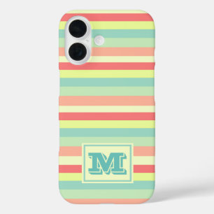 Monogram Colourful Summer Pastel Stripes  iPhone 16 Case