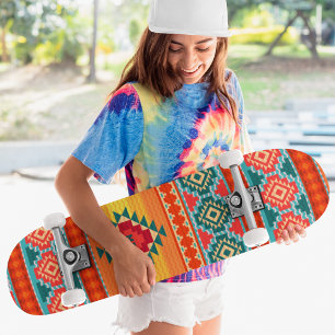 Monogram Colourful Tribal Pattern Ethnic Custom Skateboard