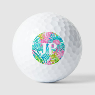 Monogram Colourful Tropical Leaves Custom Golf Balls