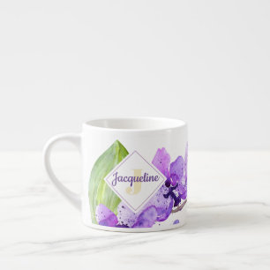 Monogram Colourful Watercolor Orchid design Espresso Cup