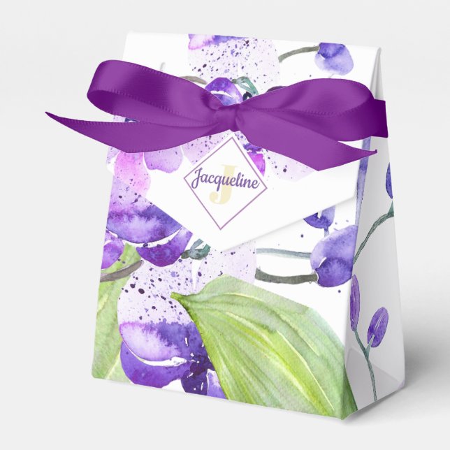 Monogram Colourful Watercolor Orchid design Favor Box (Front Side)