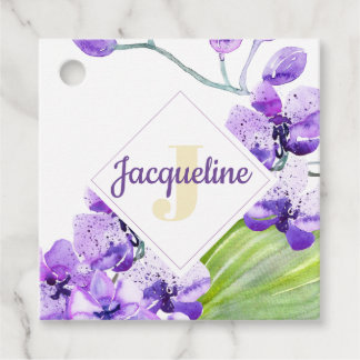 Monogram Colourful Watercolor Orchid design Favour Tags
