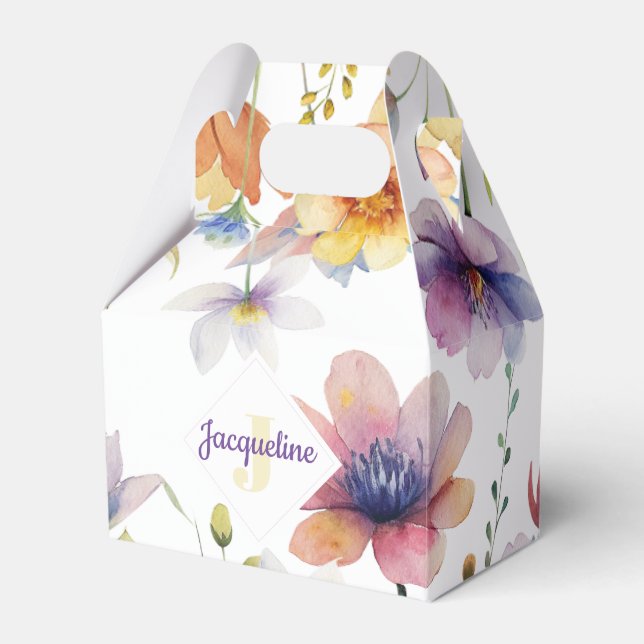 Monogram Colourful Wild Flower Illustrated Favor Box (Front Side)
