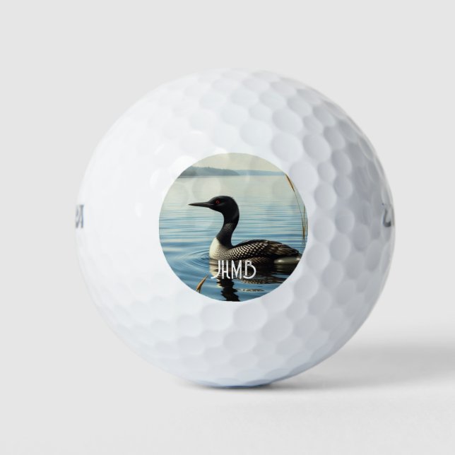 Monogram Common Loon Bird Waterfowl Golf Balls (Front)