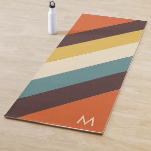 Monogram Cool Colorful Retro Stripes  Yoga Mat