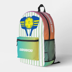Monogram cool gradient stripes Pickleball players Printed Backpack