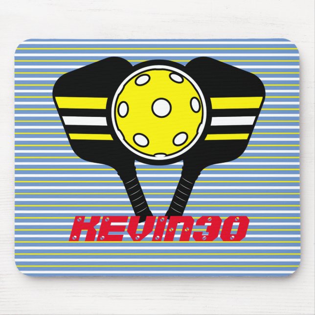 Monogram cool stripes pickleball player yellow mouse pad (Front)