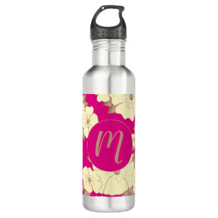 Monogram Copper and Yellow Floral on Fuchsia Pink 710 Ml Water Bottle