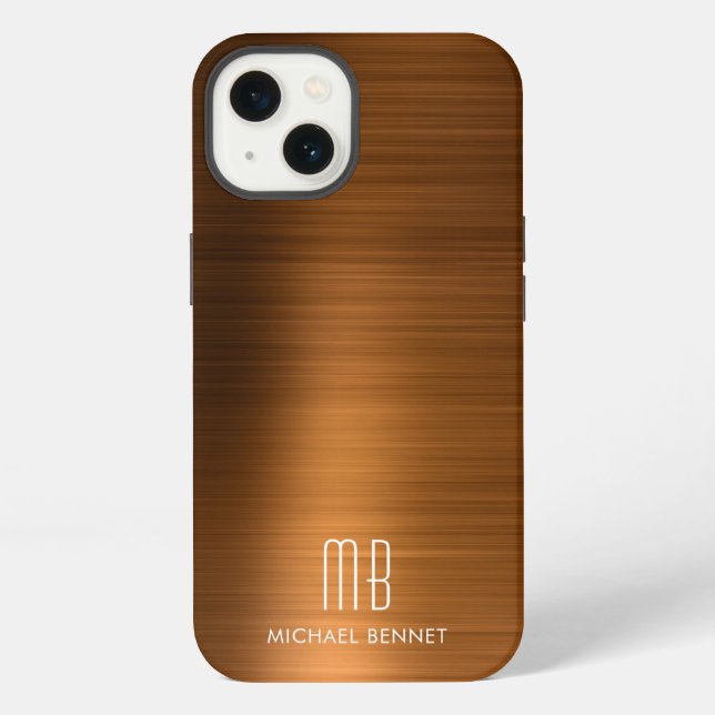 Monogram Copper Brown Brushed Metal  iPhone Case (Back)