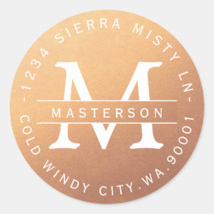 Monogram Copper Circular Return Address Label