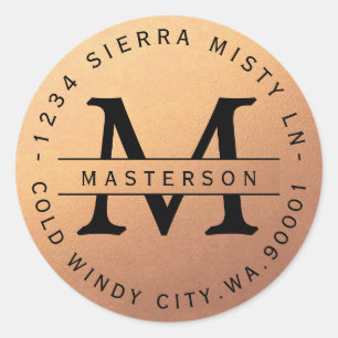 Monogram Copper Circular Return Address Label