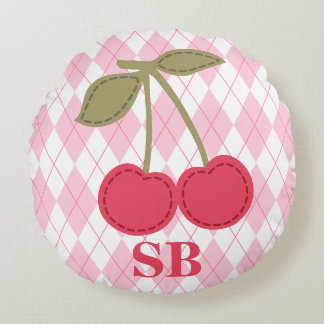 Monogram Coquette Cherry Pink Jacquard Round Pillow
