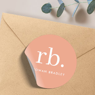Monogram Coral Peach Elegant Feminine Classic Round Sticker
