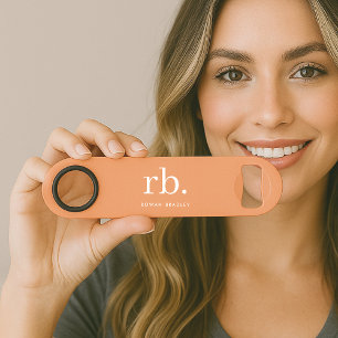 Monogram Coral Peach Elegant Feminine Minimalist Bar Key