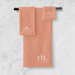 Monogram Coral Peach Elegant Feminine Minimalist Bath Towel Set<br><div class="desc">A minimalist monogram design with large typography initials in a classic font with your name below on a feminine coral peach background. The perfectly custom gift or accessory!</div>