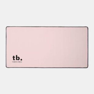 Monogram Coral Peach Elegant Feminine Minimalist Desk Mat