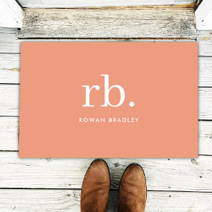Monogram Coral Peach Elegant Feminine Minimalist Doormat