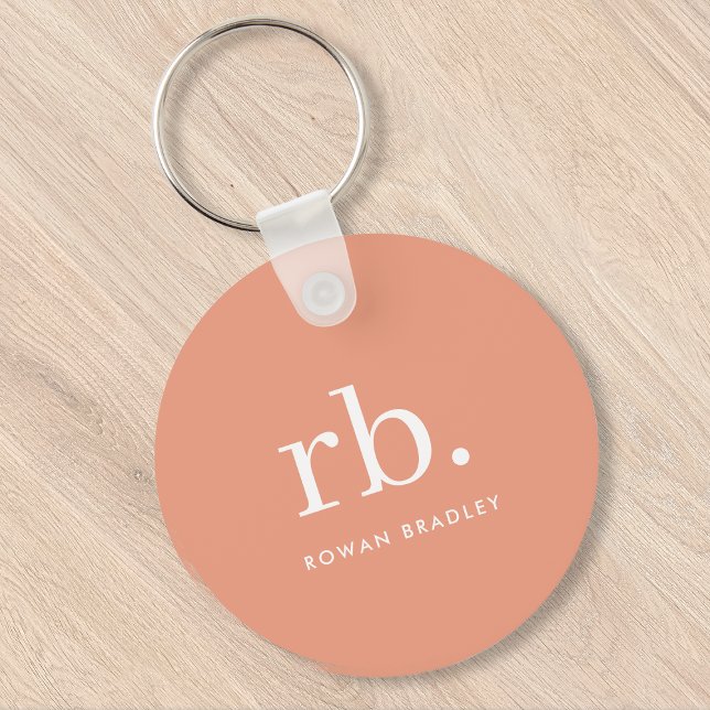 Monogram Coral Peach Elegant Feminine Minimalist Keychain (Creator Uploaded)