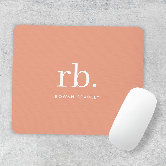 Monogram Coral Peach Elegant Feminine Minimalist Mouse Pad (Creator Uploaded)