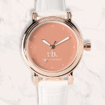 Monogram Coral Peach Elegant Feminine Minimalist W Watch<br><div class="desc">A minimalist monogram design with large typography initials in a classic font with your name below on a feminine coral peach background. The perfectly custom gift or accessory!</div>