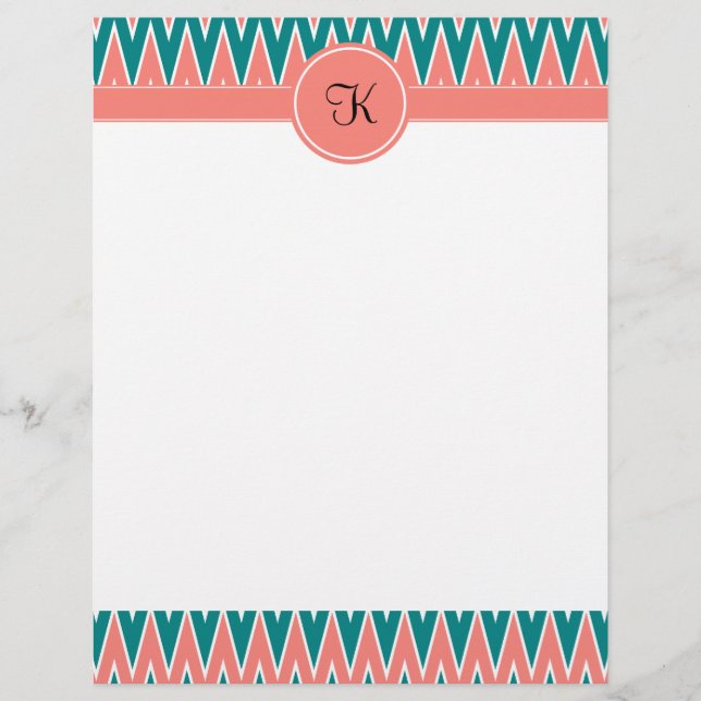 Monogram Coral Pink and Teal Zigzag Pattern (Front)